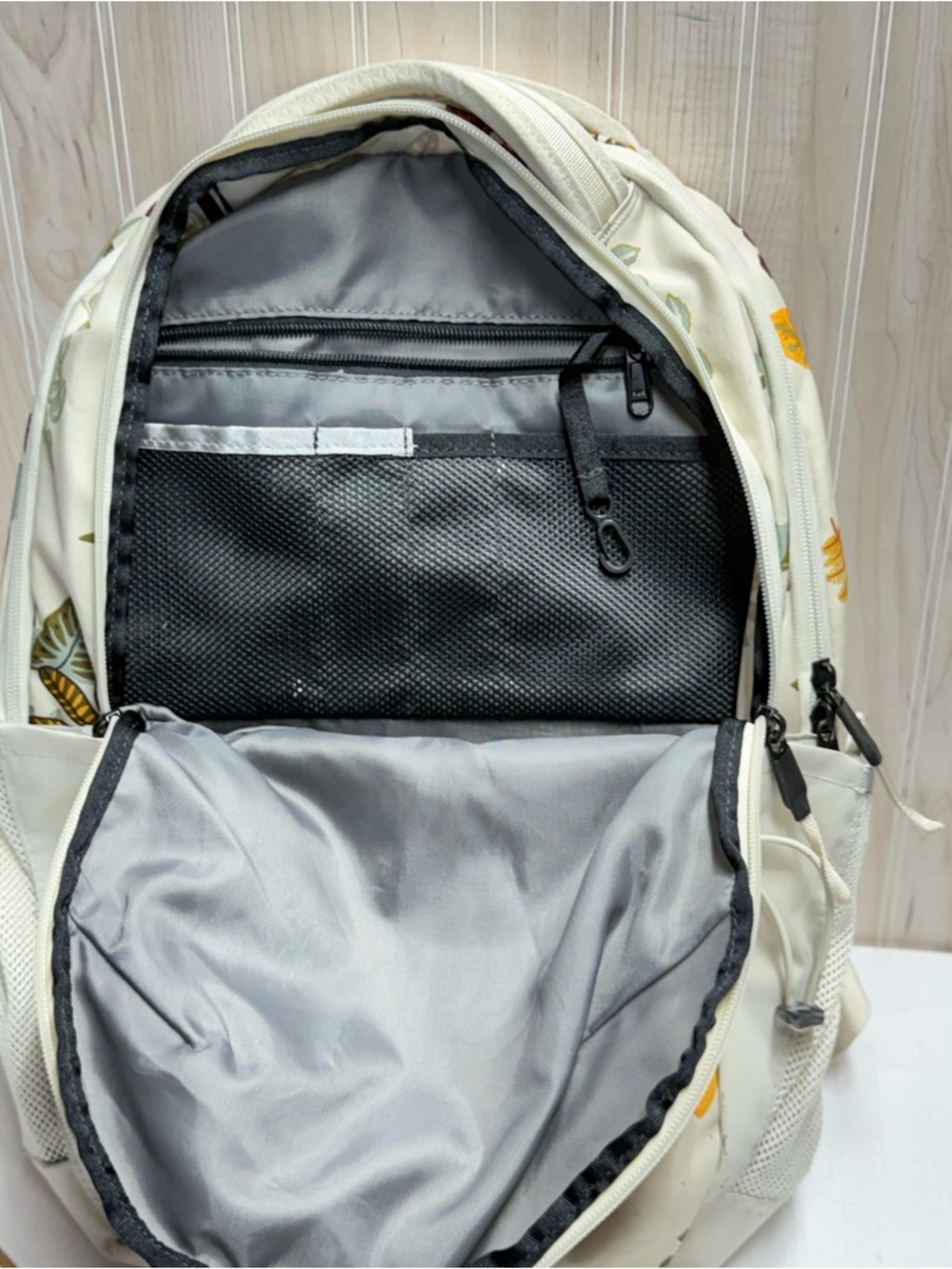 The North Face Women's Cream Floral Print Backpack with Multicolor Leaves - Picture 3 of 5